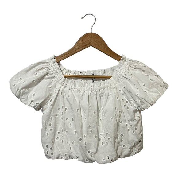 Zara Girls Eyelet Crop Top 13-14 Bubble 100% Cotton Elastic Trim - Picture 1 of 4